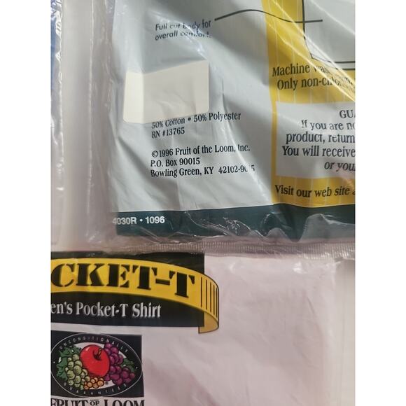 3 Vintage Fruit Of The Loom Pocket T Shirt 1996 Golden Blend Size M 50/50 USA - Picture 11 of 11